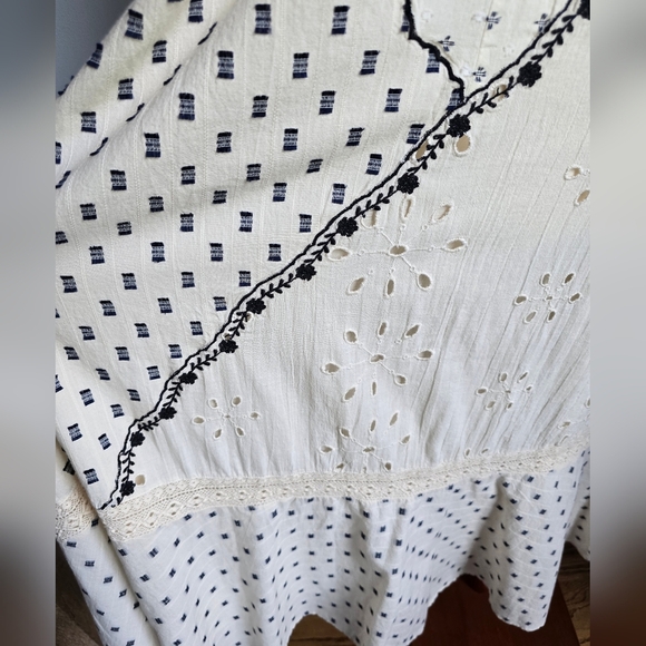 Zara New Ivory & Black Embroidred Eyelet Textured Patchwork Midi Dress SZ XXL - Picture 4 of 15